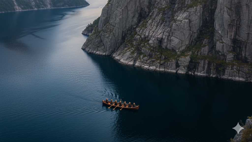 Na obrazie przedstawiony jest majestatyczny widok na Preikestolen, czyli "Ambonę", słynną formację skalną w Norwegii, wznoszącą się stromo nad fiordem Lysefjord